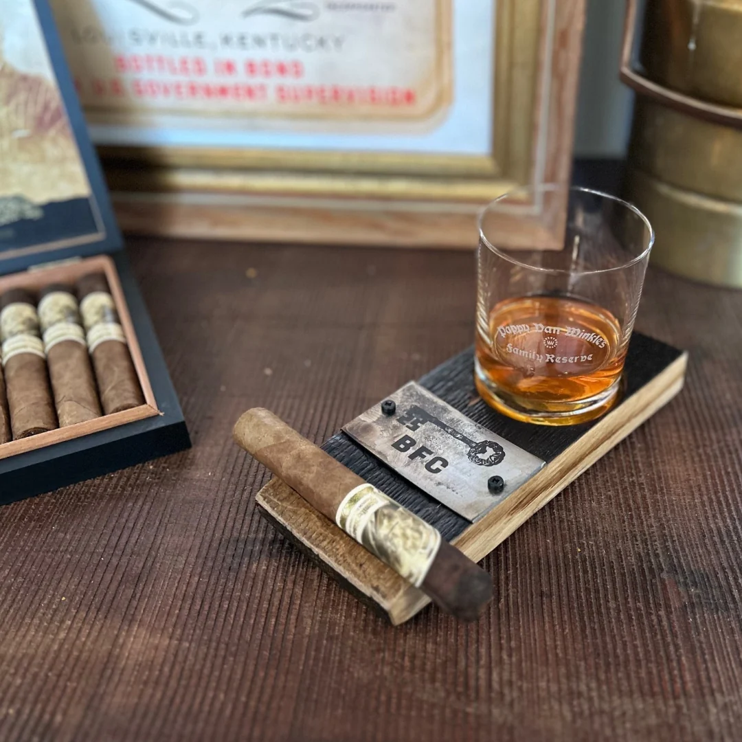 Barrel Stave Cocktail & Cigar Rest with Custom Engraving - Image 3